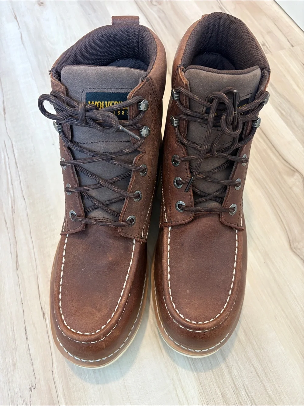 Wolverine Brown Leather Moc Toe Waterproof Work Boots
